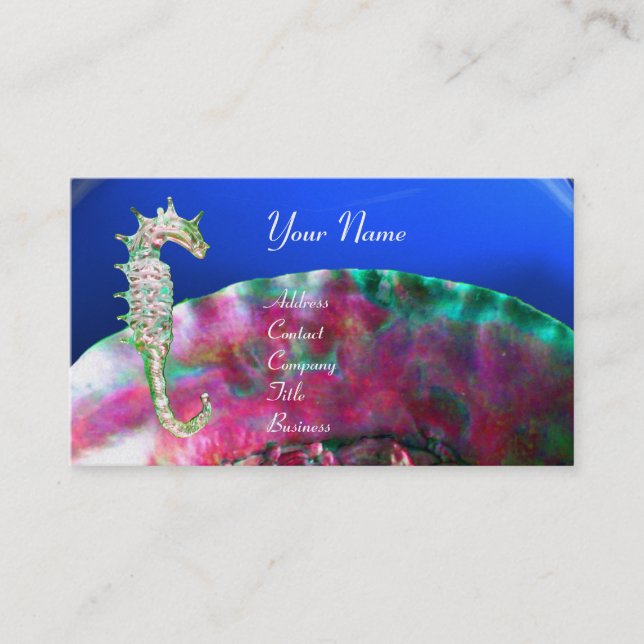 MOTHER OF PEARL & SEAHORSE MONOGRAM pink fuchsia Business Card (Front)