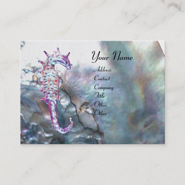 MOTHER OF PEARL ,SEAHORSE MONOGRAM pink white grey Business Card (Front)