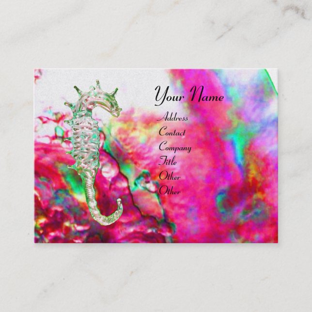 MOTHER OF PEARL & SEAHORSES MONOGRAM pink fuchsia Business Card (Front)