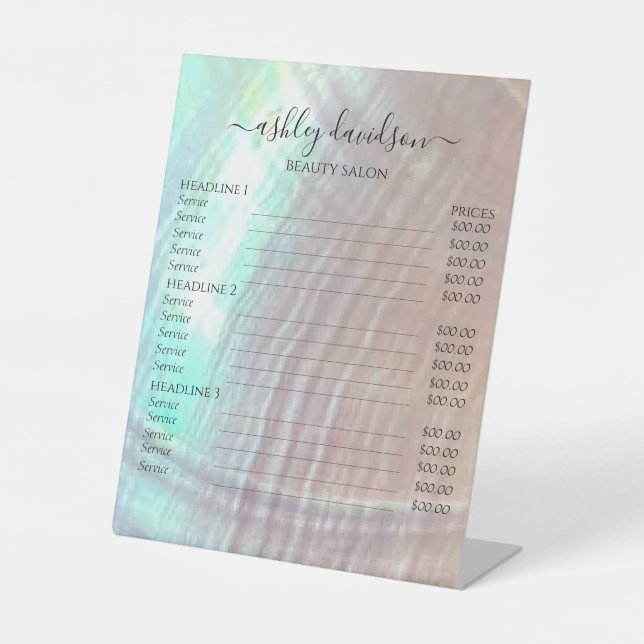 Mother of Pearl Seashell Pricing Pedestal Sign (Front)