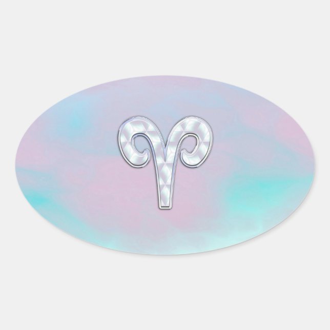 Mother of Pearl Style Aries Zodiac Symbol Oval Sticker (Front)