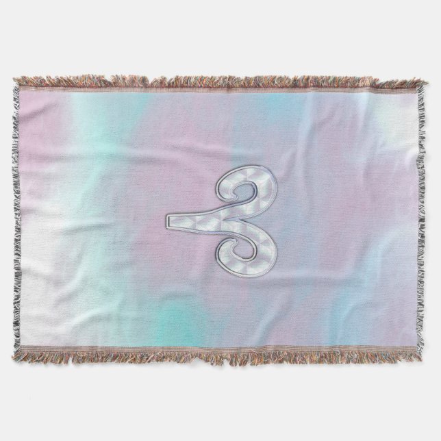 Mother of Pearl Style Aries Zodiac Symbol Throw Blanket (Front)