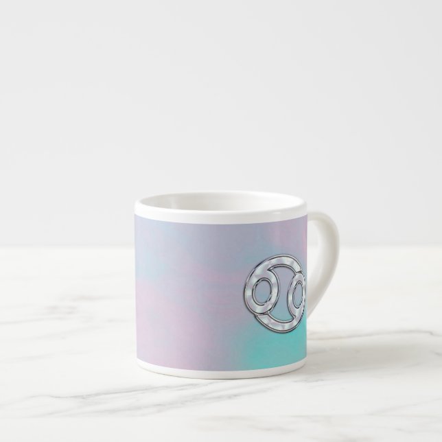 Mother of Pearl Style Cancer Symbol Astrology Espresso Cup (Front Right)