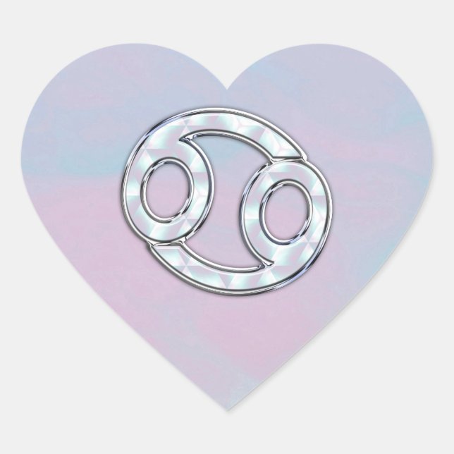 Mother of Pearl Style Cancer Zodiac Sign Decor Heart Sticker (Front)