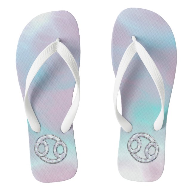 Mother of Pearl Style Cancer Zodiac Symbol Flip Flops (Footbed)