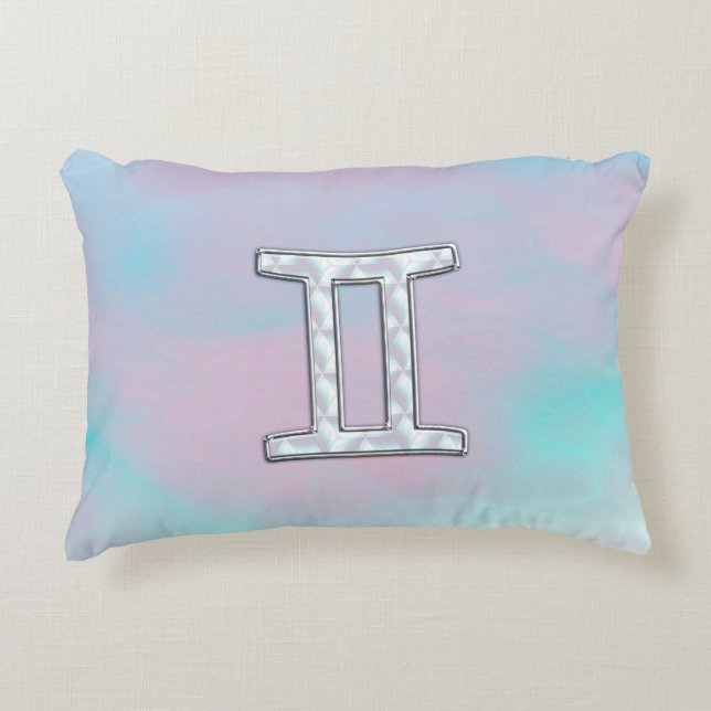 Mother of Pearl Style Gemini Zodiac Sign Decorative Cushion (Front)