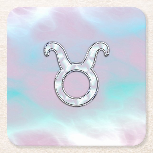 Mother of Pearl Style Taurus Zodiac Horoscope Square Paper Coaster (Front)