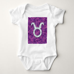 Mother of Pearl Taurus Zodiac Sign on Digital Camo Baby Bodysuit