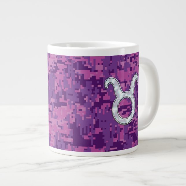 Mother of Pearl Taurus Zodiac Sign on Digital Camo Large Coffee Mug (Front Right)