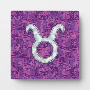 Mother of Pearl Taurus Zodiac Sign on Digital Camo Plaque