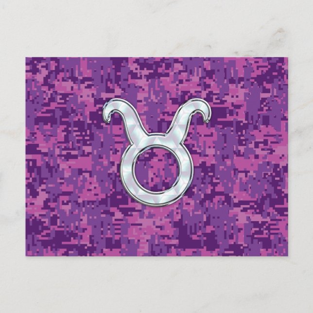 Mother of Pearl Taurus Zodiac Sign on Digital Camo Postcard (Front)
