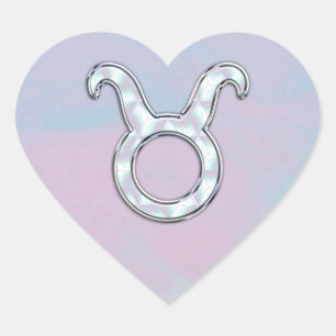 Mother of Pearl Taurus Zodiac Symbol Heart Sticker