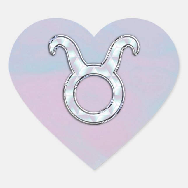 Mother of Pearl Taurus Zodiac Symbol Heart Sticker (Front)