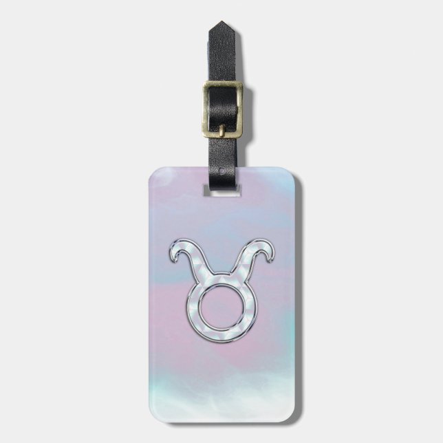 Mother of Pearl Taurus Zodiac Symbol Luggage Tag (Front Vertical)