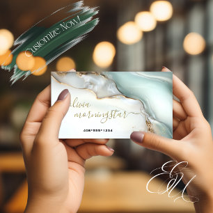 Mother of Pearl Teal Gold Fluid Alcohol Ink Business Card