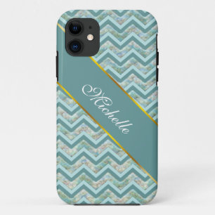 Mother of Pearl Teal ZigZag iPhone 11 Case