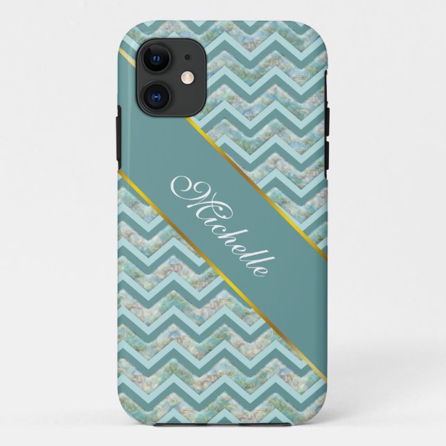 Mother of Pearl Teal ZigZag Case-Mate iPhone Case (Back)