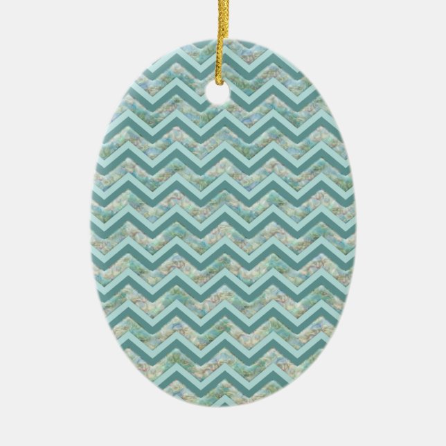Mother of Pearl Teal ZigZag Ceramic Tree Decoration (Front)