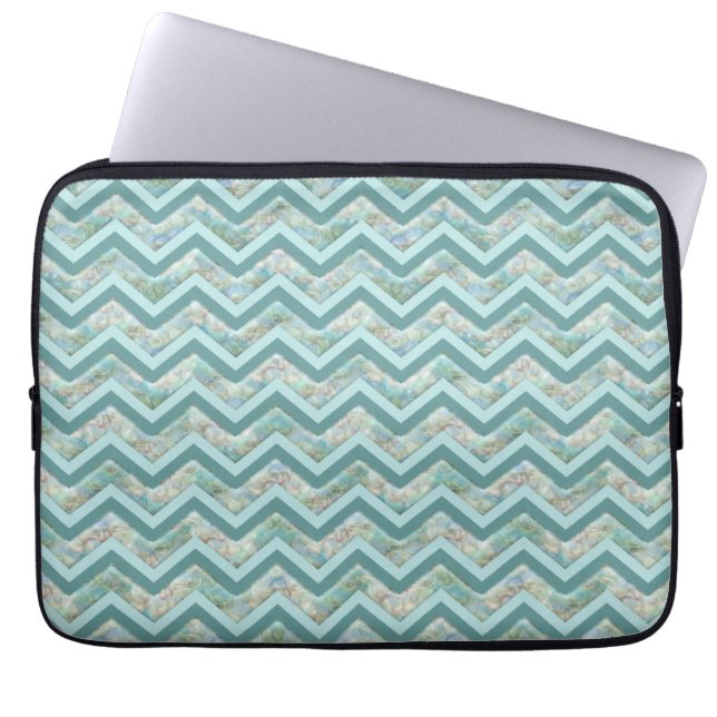 Mother of Pearl Teal ZigZag Laptop Sleeve (Front)