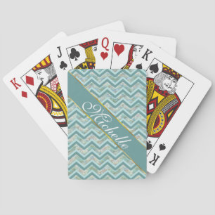Mother of Pearl Teal ZigZag Playing Cards