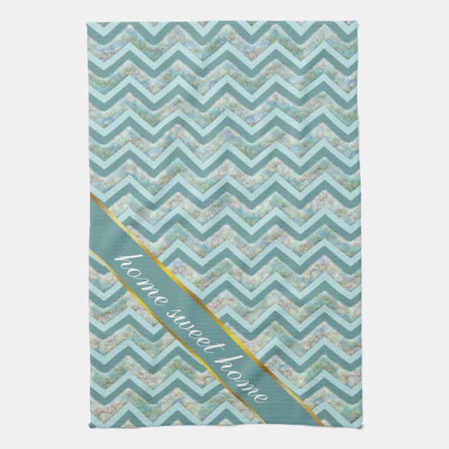 Mother of Pearl Teal ZigZag Tea Towel (Vertical)