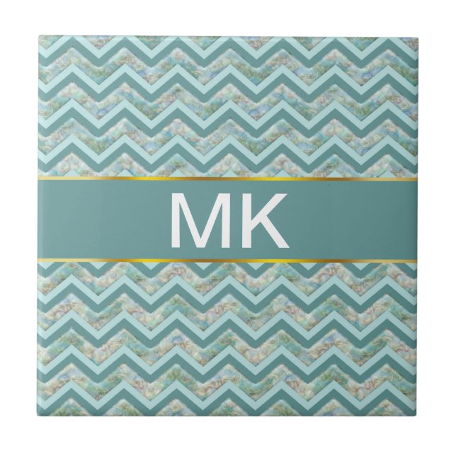 Mother of Pearl Teal ZigZag Tile (Front)