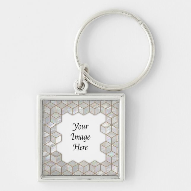 Mother Of Pearl Tiles Frame Square Key Ring (Front)