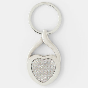 Mother Of Pearl Tiles Heart Key Ring