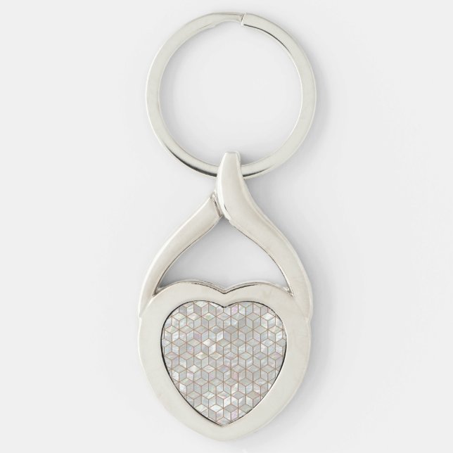 Mother Of Pearl Tiles Heart Key Ring (Front)