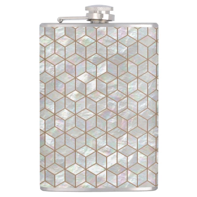 Mother Of Pearl Tiles Hip Flask (Front)