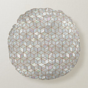 Mother Of Pearl Tiles Round Cushion