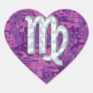 Mother of Pearl Virgo Zodiac on Pink Digital Camo Heart Sticker