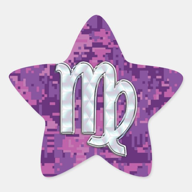 Mother of Pearl Virgo Zodiac on Pink Digital Camo Star Sticker (Front)