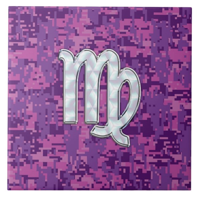 Mother of Pearl Virgo Zodiac on Pink Digital Camo Tile (Front)