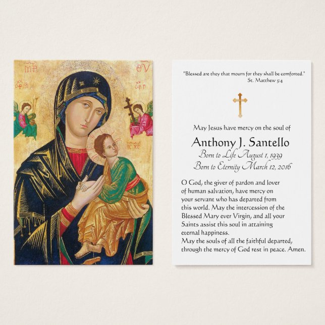 Mother of Perpetual Help Funeral Prayer Holy Card (Front & Back)