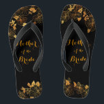 Mother of the Bride Black & Gold Foliage Pattern Flip Flops<br><div class="desc">These gorgeous Mother of the Bride black and gold foliage flip flops boasts a luxurious black and gold palette, with a stunning golden floral pattern and modern typography set against a black background, exuding elegance and sophistication. It's a beautiful gift for your bridal party. View the collection on this page...</div>