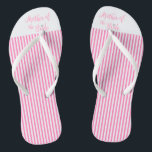 Mother of the Bride, Bridal,Wedding, Pink Cute Flip Flops<br><div class="desc">This elegant text design Mother of the Bride with silver flower and pink/white stripes looks lovely on those flip flops. Design by Inge Lewis. Perfect gifts for the bridal parties,  bachelorette parties and bridal showers. Find more matching items at the ingeinc.com online boutique.</div>