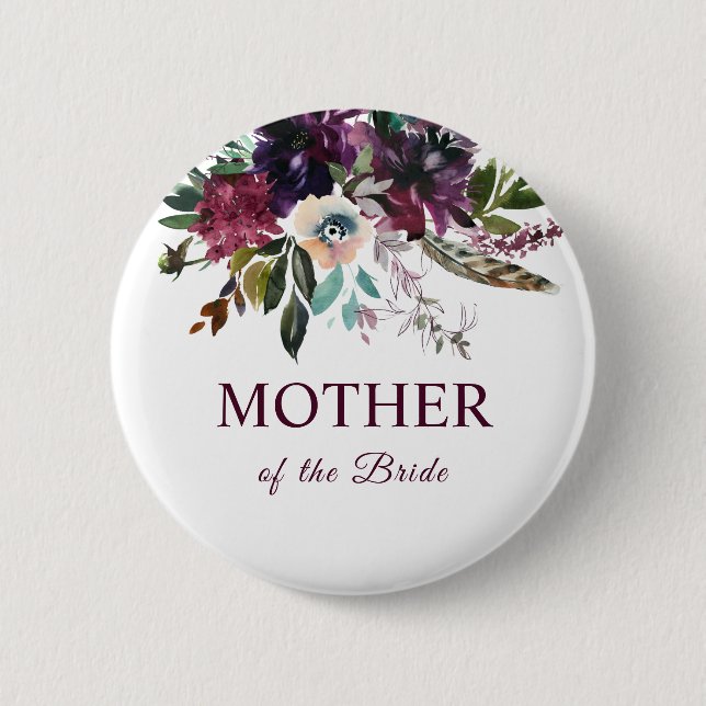 Mother Of The Bride Burgundy Floral Bouquet White 6 Cm Round Badge (Front)
