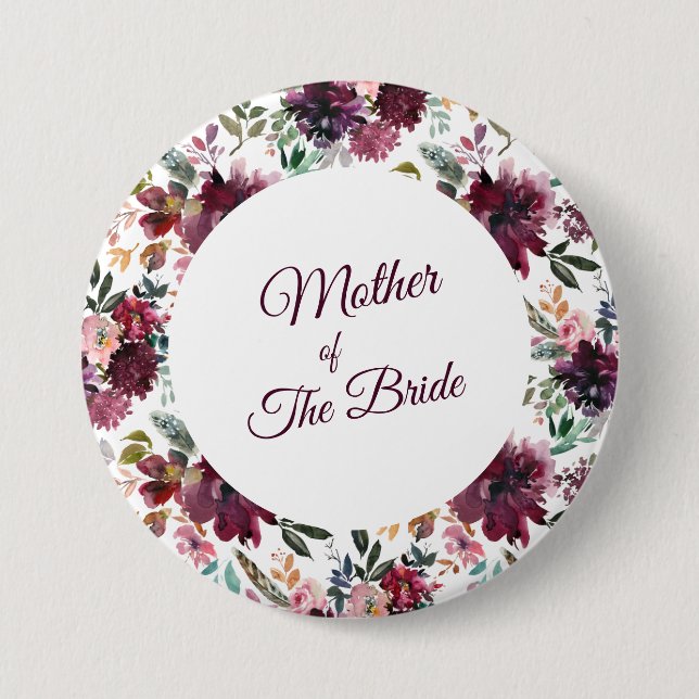 Mother Of The Bride Burgundy Garden Floral Pattern 7.5 Cm Round Badge (Front)