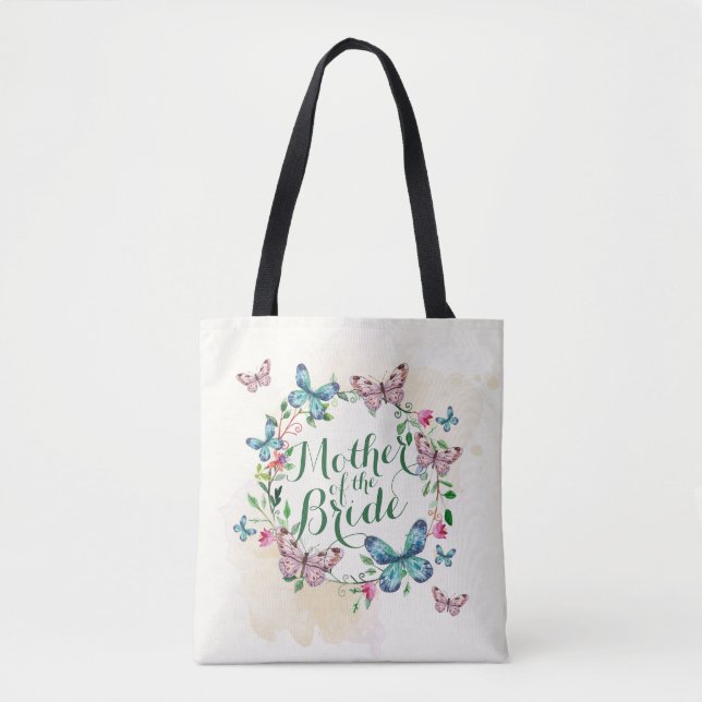 Mother of the Bride Butterfly Wreath Tote Bag (Front)