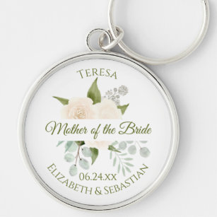 Mother of the Bride Chic Ivory Peach Roses Wedding Key Ring