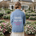 Mother of the Bride Custom Wedding Bachelorette Denim Jacket<br><div class="desc">Beautiful calligraphy, pink Mother of the bride denim jacket. Perfect for bridal shower, bachelorette party, Wedding. Bride squad.</div>
