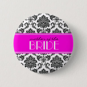 Mother Of The Bride Damask Button in Hot Pink