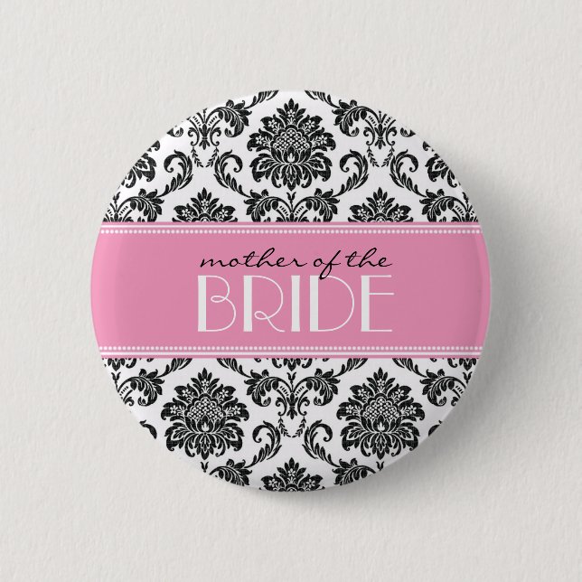 Mother Of The Bride Damask Button in Pink (Front)