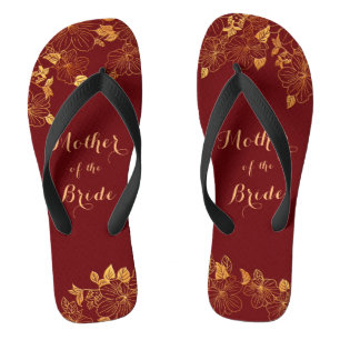 Mother of the Bride Dark Burgundy & Gold Foliage Flip Flops