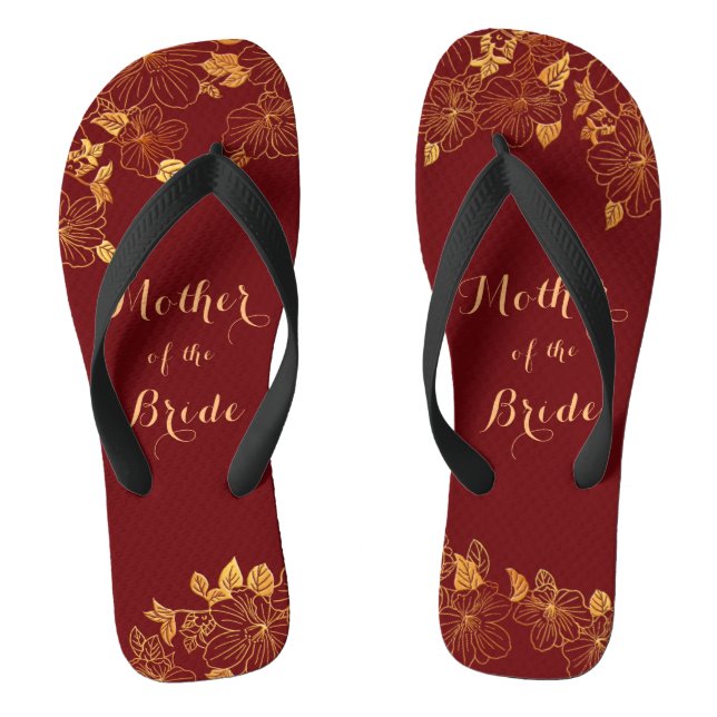 Mother of the Bride Dark Burgundy & Gold Foliage Flip Flops (Footbed)