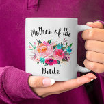 Mother of the Bride Elegant Floral Coffee Mug<br><div class="desc">Girly-Girl-Graphics: Mother of the Bride Elegant Floral Coffee Mug - Stylish Cool Customisable Pretty Pastel Colourful Pink, Aqua Blue, and Yellow Gold Romantic Vintage Country Boho Watercolor Flowers Best Popular Modern Women's Fun Wedding Fashion Style to Personalise with a Chic Script Typography Lettering makes a Uniquely Beautiful Mother of the...</div>