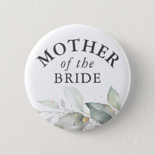 Mother of the Bride - Elegant Greenery Gold Leaves 6 Cm Round Badge