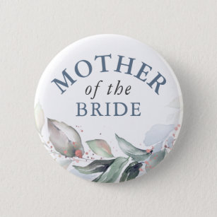 Mother of the Bride - Elegant Greenery Leaves 6 Cm Round Badge