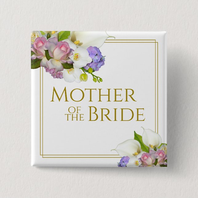 Mother of the Bride Elegant Pastel Spring Flowers 15 Cm Square Badge (Front)